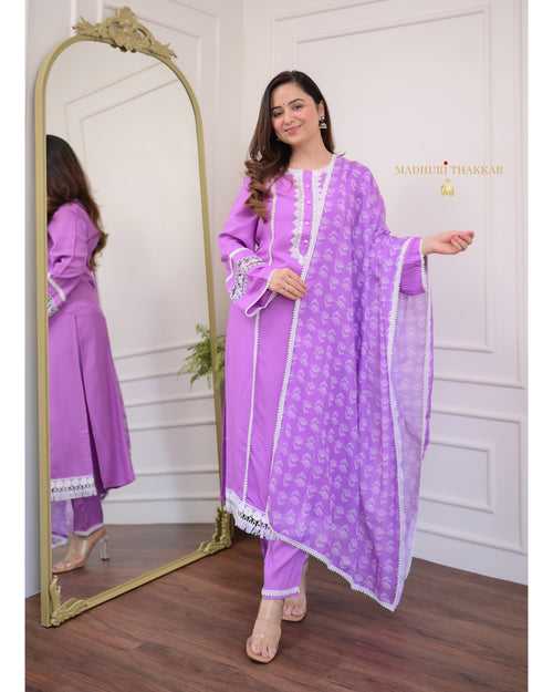 Lavender Lace Pakistani Cotton Suit