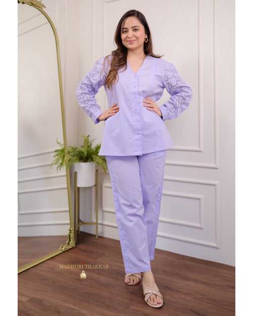 Lilac Schiffli Cotton Co-ord