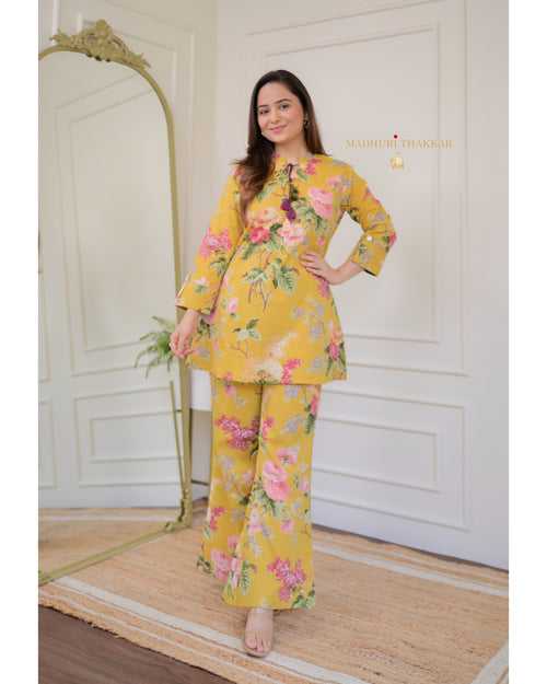 Yellow Cotton Floral Tassel Co-ord