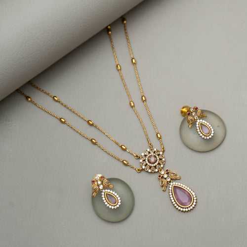 SN101509 - Premium Antique AD Stone Layer Necklace with Earrings