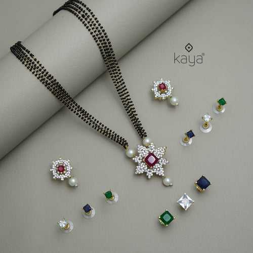KH101332 - AD Stone  Mangalsutra Necklace with 4 Interchangeable stones Earring Set