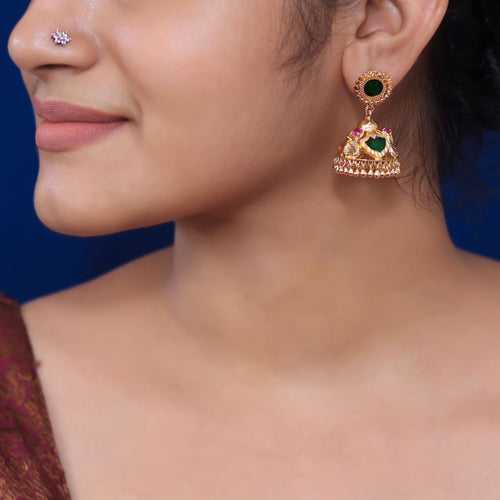 PP100955 - Gold tone Palakka Jumkha  Earrings