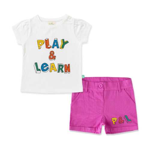 Baby Girls Play & Learn Printed T Shirt & Shorts Set