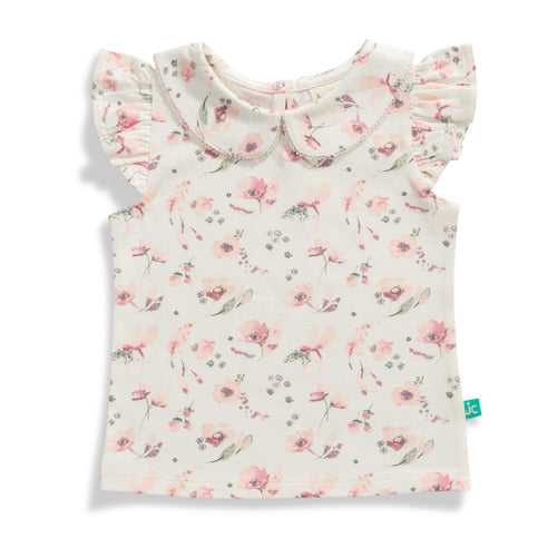 Baby Girls All Over Printed Peter Pen Collar Neck T Shirt