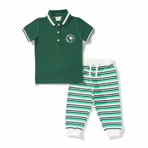 Baby Boys Summer Vibes Printed T Shirt & Stripe Pant Set