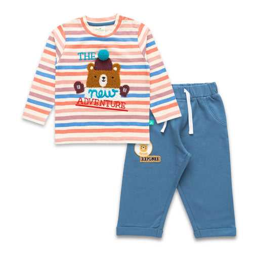 Baby Boys Striped & Graphic Printed T Shirt And Solid Jogger Pant