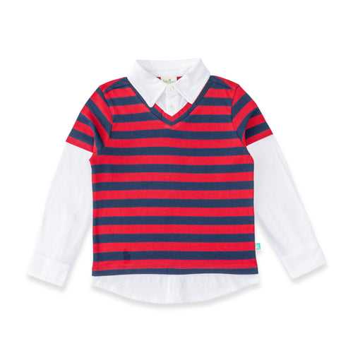 Young Boys Striped Full Sleeve Polo Neck T Shirt