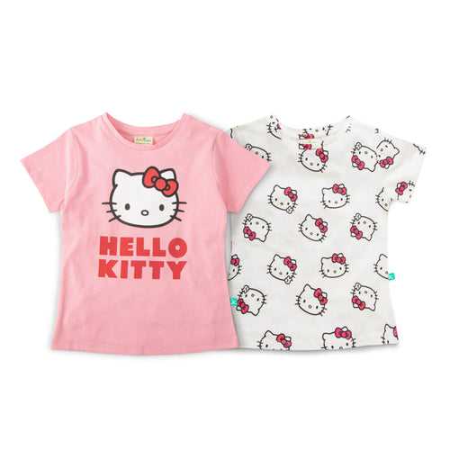 Hello Kitty Half Sleeve Printed Combo Tee - Pink & White
