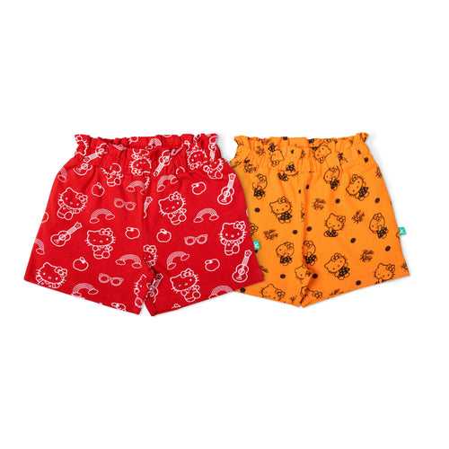 Hello Kitty Printed Combo Shorts - Red & Orange