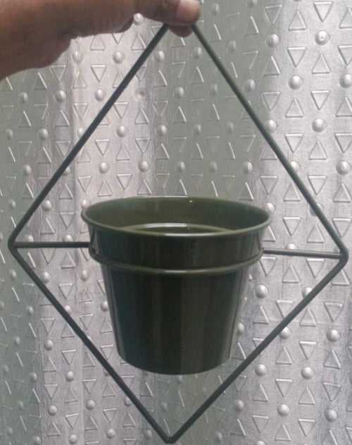 Round Metal Hanging Planter in Green Finish