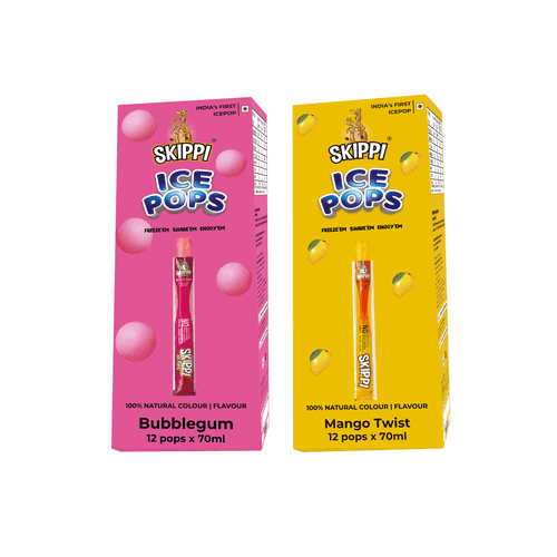 Bubblegum, Mango Twist Combo Flavor Skippi Natural Ice Pop, Set Of 2 flavors of 12 Pack Ice Pops
