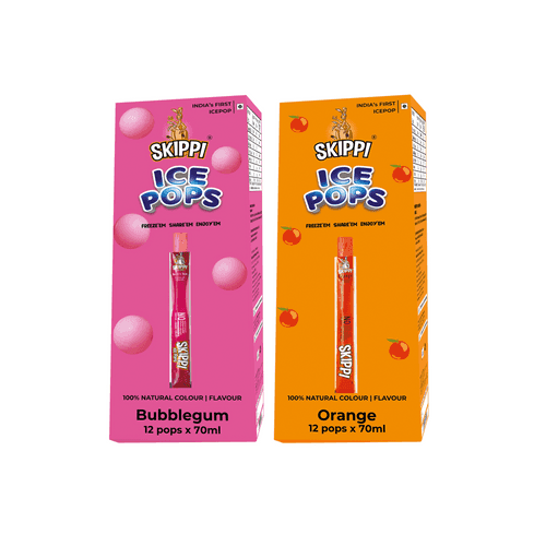 Bubble Gum, Orange  Combo Flavor Skippi Natural Ice Pop, Set Of 2 flavors of 12 Pack Ice Pops