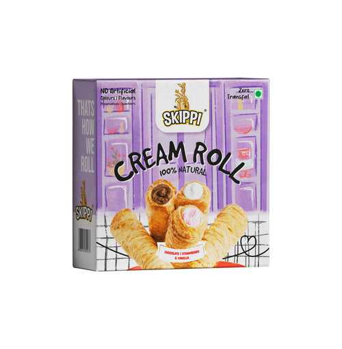 Cream Rolls Skippi,delightful assorted box of 6 rolls(180gm) 2 Vanilla,2 Chocolate & 2 Strawberry Flavor, Pack of 1, 30days and above Shelf Life