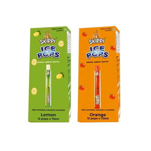 Orange,Lemon Combo Flavor Skippi Natural Ice Pop, Set Of 2 flavors of 12 Pack Ice Pops