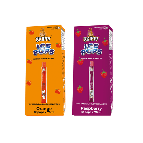 Orange, Raspberry  Combo Flavor Skippi Natural Ice Popsicle, Set Of 2 flavors of 12 Pack Ice Pops