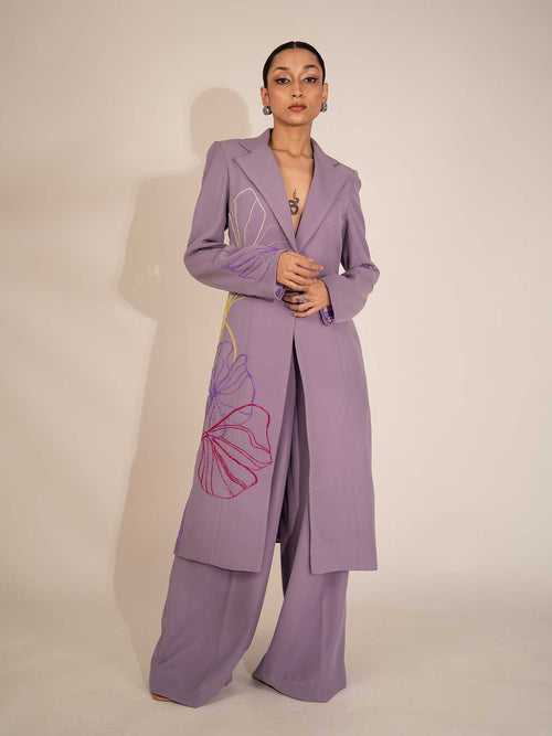 Lilac Embellished Long Blazer