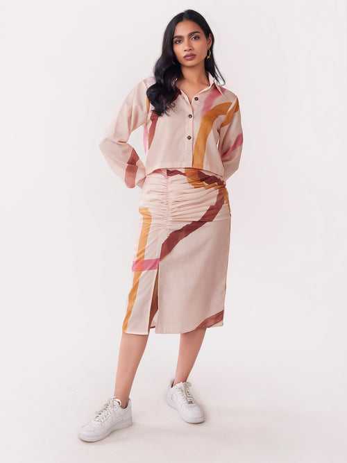 Sorbet Printed Side Ruched Skirt