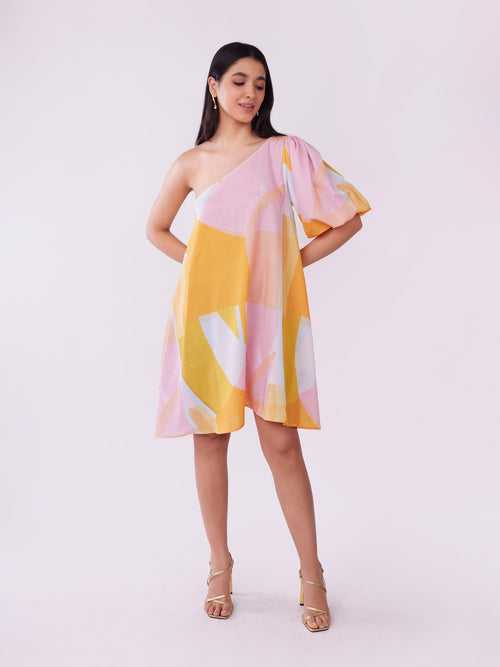 Sunshine Abstract printed One Shoulder Dress