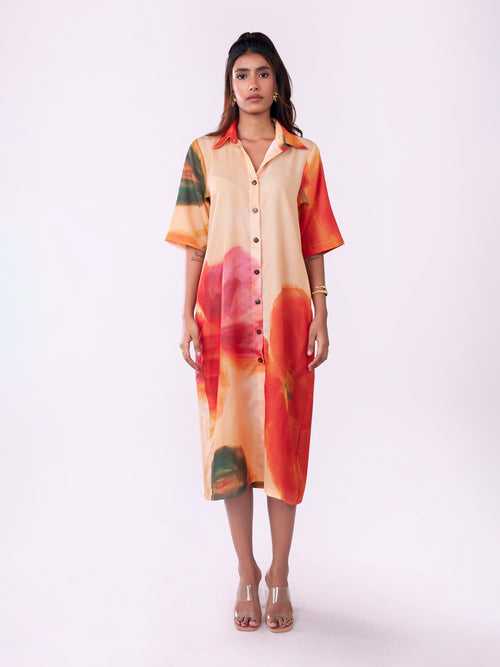 Blossom Printed Midi Shirt Dress