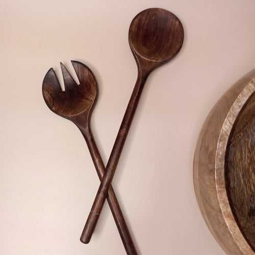 Mango Wood Minimalist Salad Spoon Set of 2