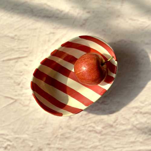 Vintage Red Stripe Ceramic Bowl