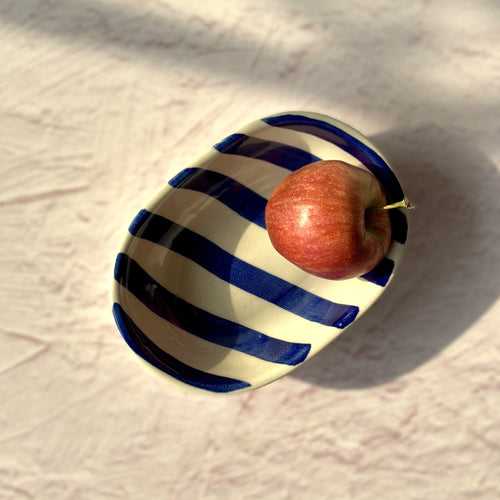 Blue Stripe Handpainted Ceramic Bowl