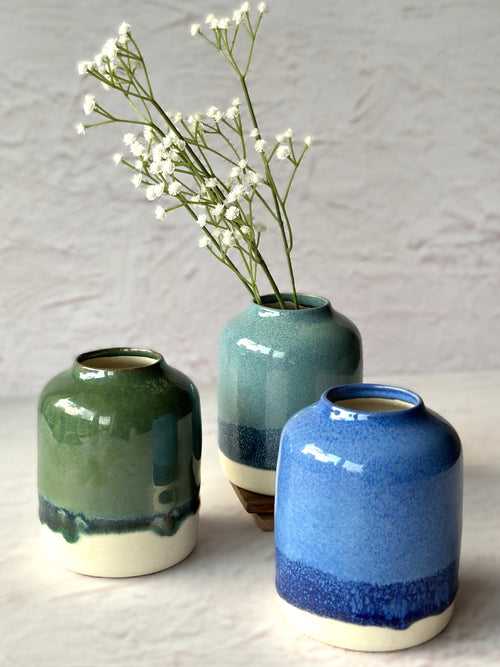 Studio Pottery Hand Glazed Set of 3 Vases