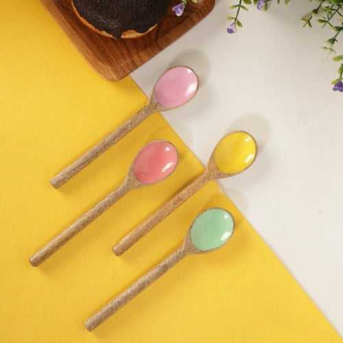 Colorful Rainbow Wooden Spoons Set of -4 Assorted