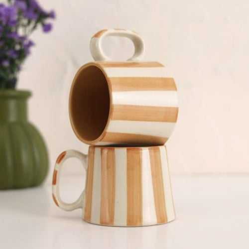 Sandy Brown Stripe Coffee Cup - 220ml