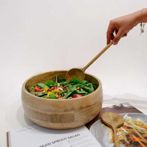 Serve It All Mango Wood Salad Bowl with Servers