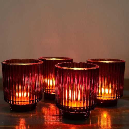 Toasted Walnut Fluted Glass Tealight Candle Holder