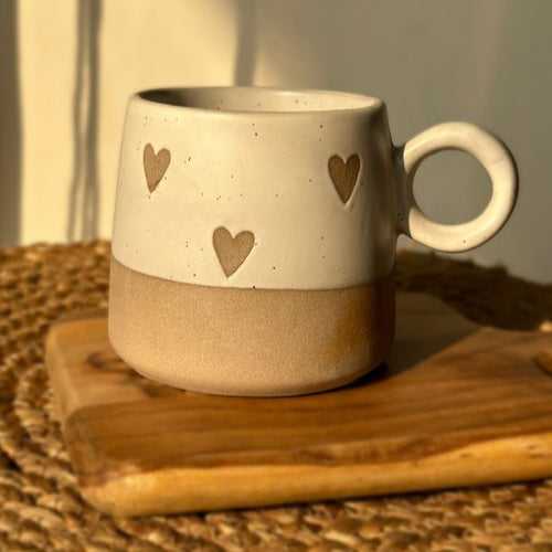 White Hearts Ceramic Coffee Mug - 450ml