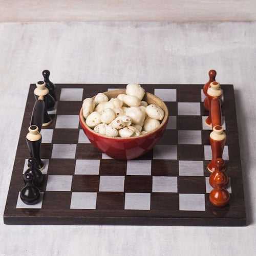 Wooden Handcrafted Square Chess Tray - Red & Black