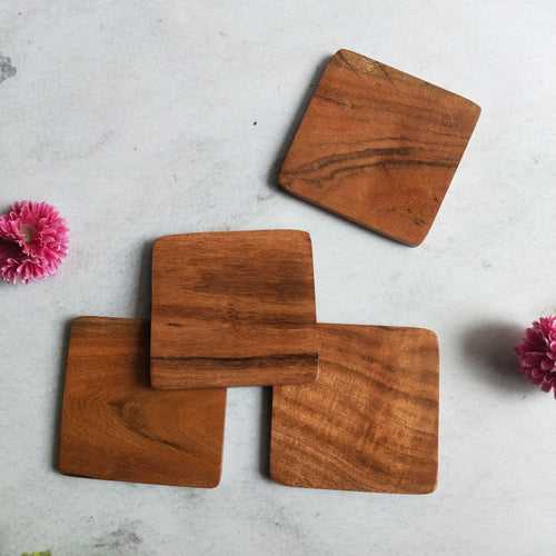 Wooden Squared Shaped Coasters Set of 4