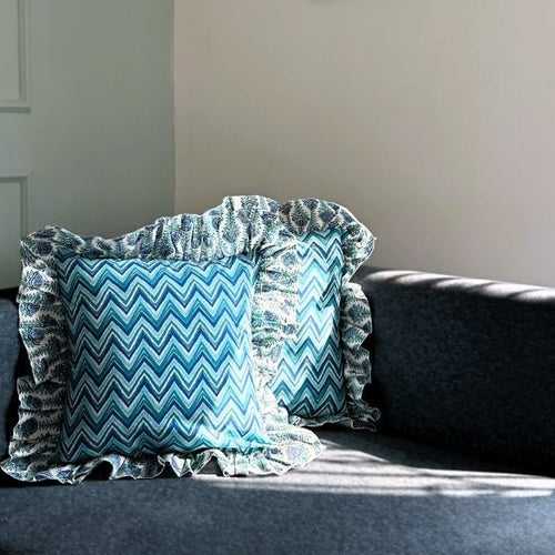 Zigzag Blue Stripe Ruffle Cushion Cover