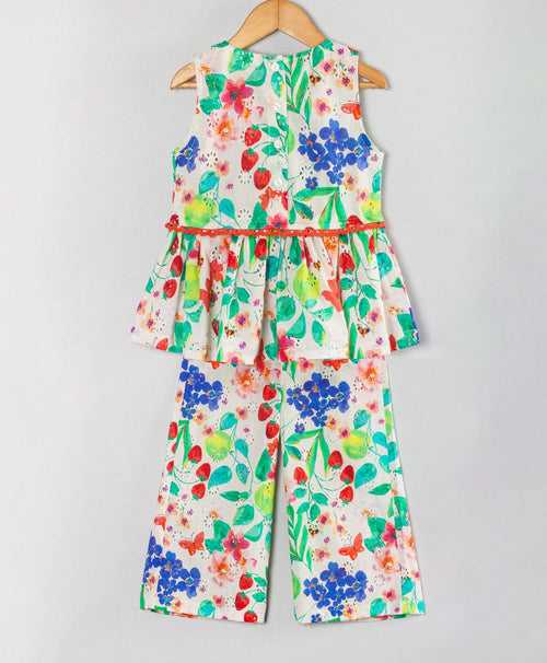 Floral Schiffli Co-Ord Set with Lace at Waistline