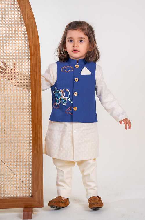 Boy Elephant  Bundi Jacket - Blue