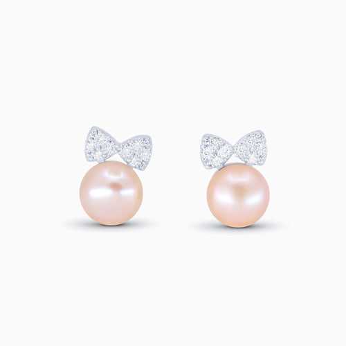 Peach Pearl Bow Earrings