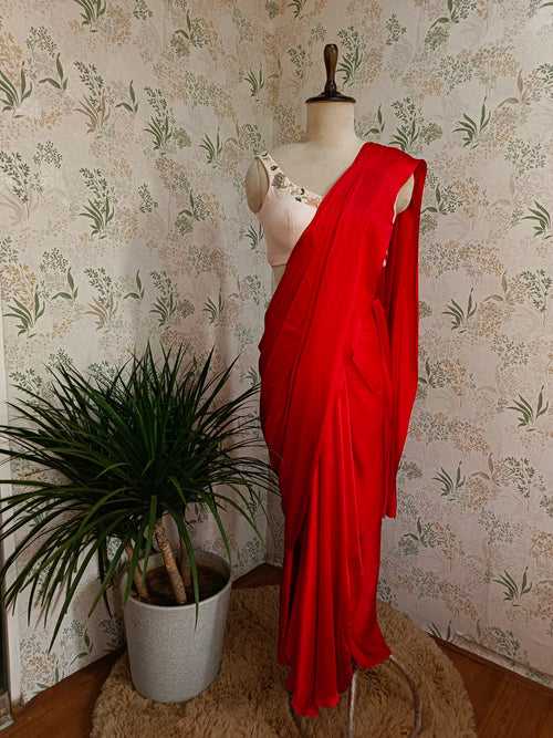 Rose red drape saree