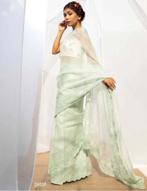 Dhoop Saree in Mint Green Pure Organza