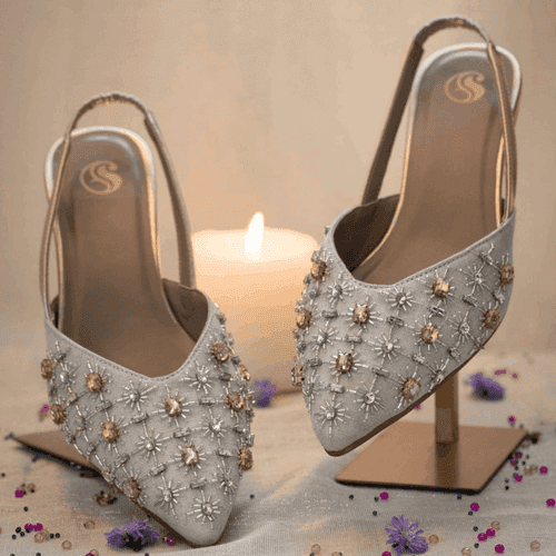 Kanakam Mules - Gold and Silver Stone Studded Ladies Sandals