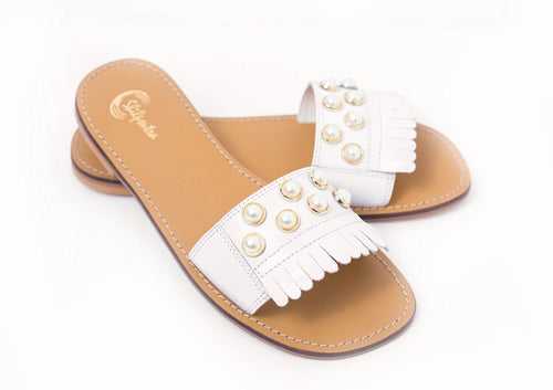 Akoya White Sliders for Women - Elegant White Pearls Embellished
