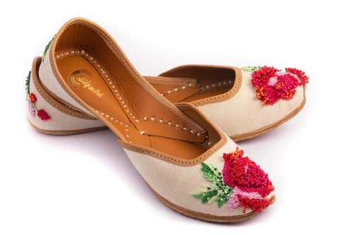 Creamish Base Floral Embroidered Jutti - Blossom Collection