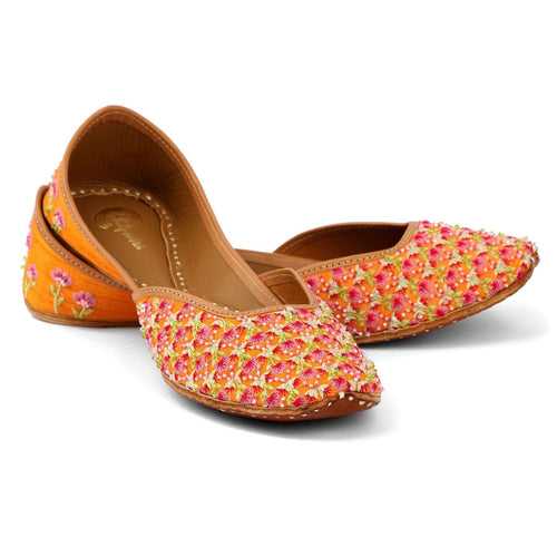 Marigold Jutti - Traditional Elegance with Golden Charm - Resham Embroidery - and Lucky Appeal