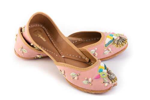 Pink Bird Jutti - Multicolor Embroidered Designer Footwear