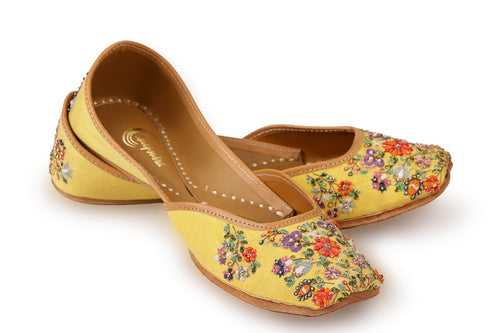 Rangoli Jutti - Multicolor Floral Embroidered Yellow Women's Jutti