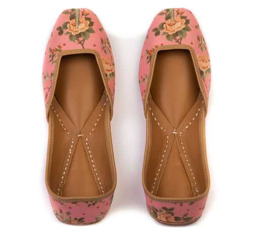 Pink Hand-Embroidered Leather Ladies Jutti - Sweet Whisper