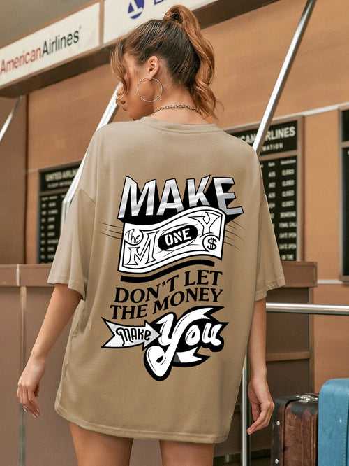 Women Oversized Round Neck Drop Shoulder Printed Cotton T-Shirt