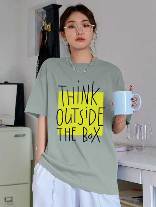 Women Oversized Round Neck Drop Shoulder Printed Cotton T-Shirt