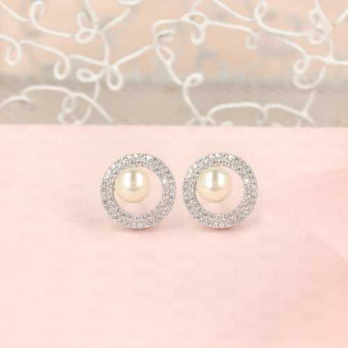 92.5 Pearl Studded Silver Earrings - SIA421028